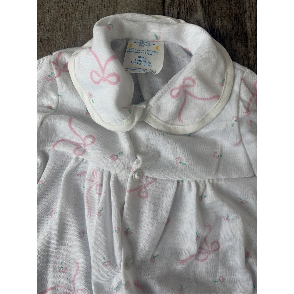Vintage Baby Girl Footed Sleeper Pajamas‎ Sz 3 Months Cottage Core Coquette